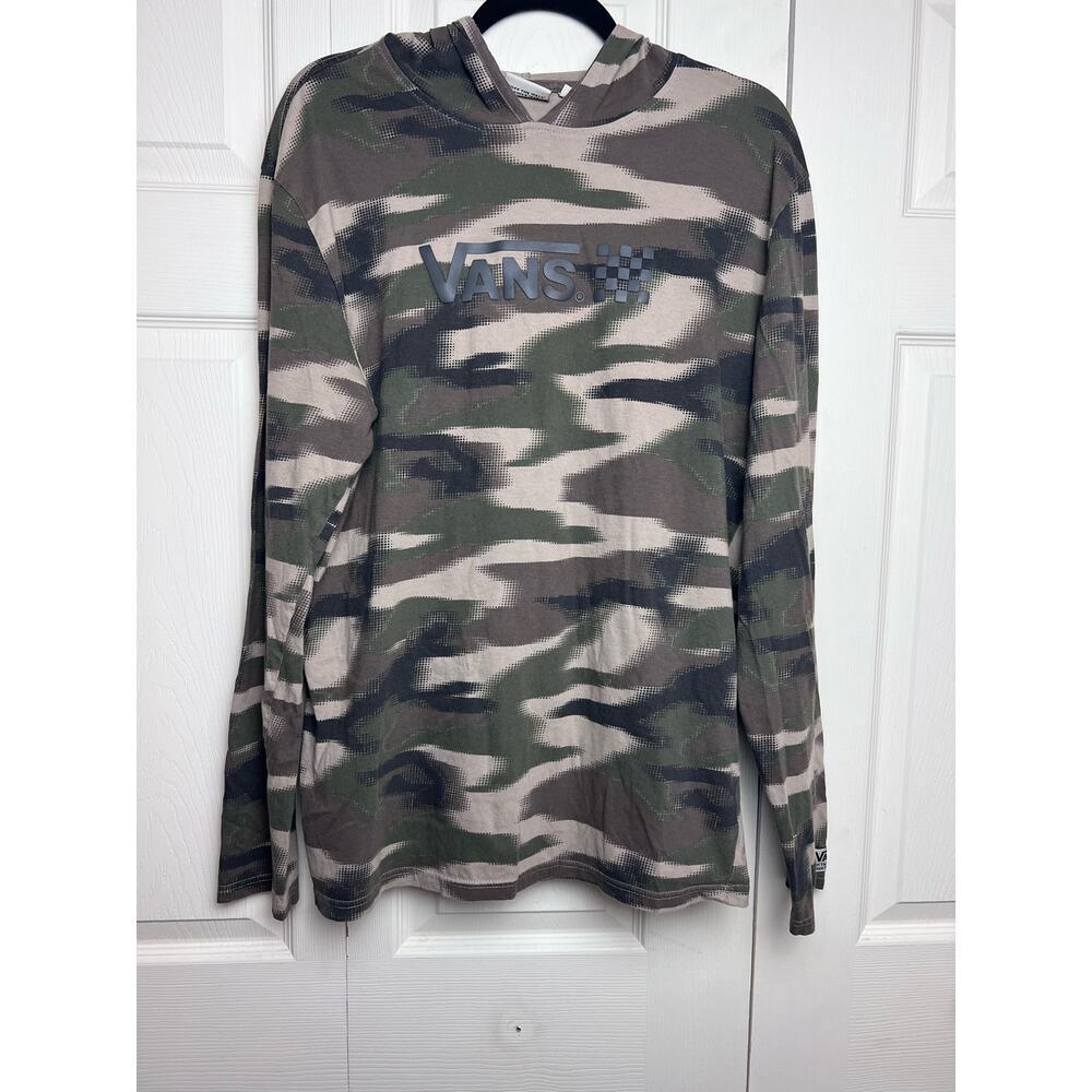 Vans Hooded Shirt Youth XL Green, Tan Camo Long Sleeve Hoodie